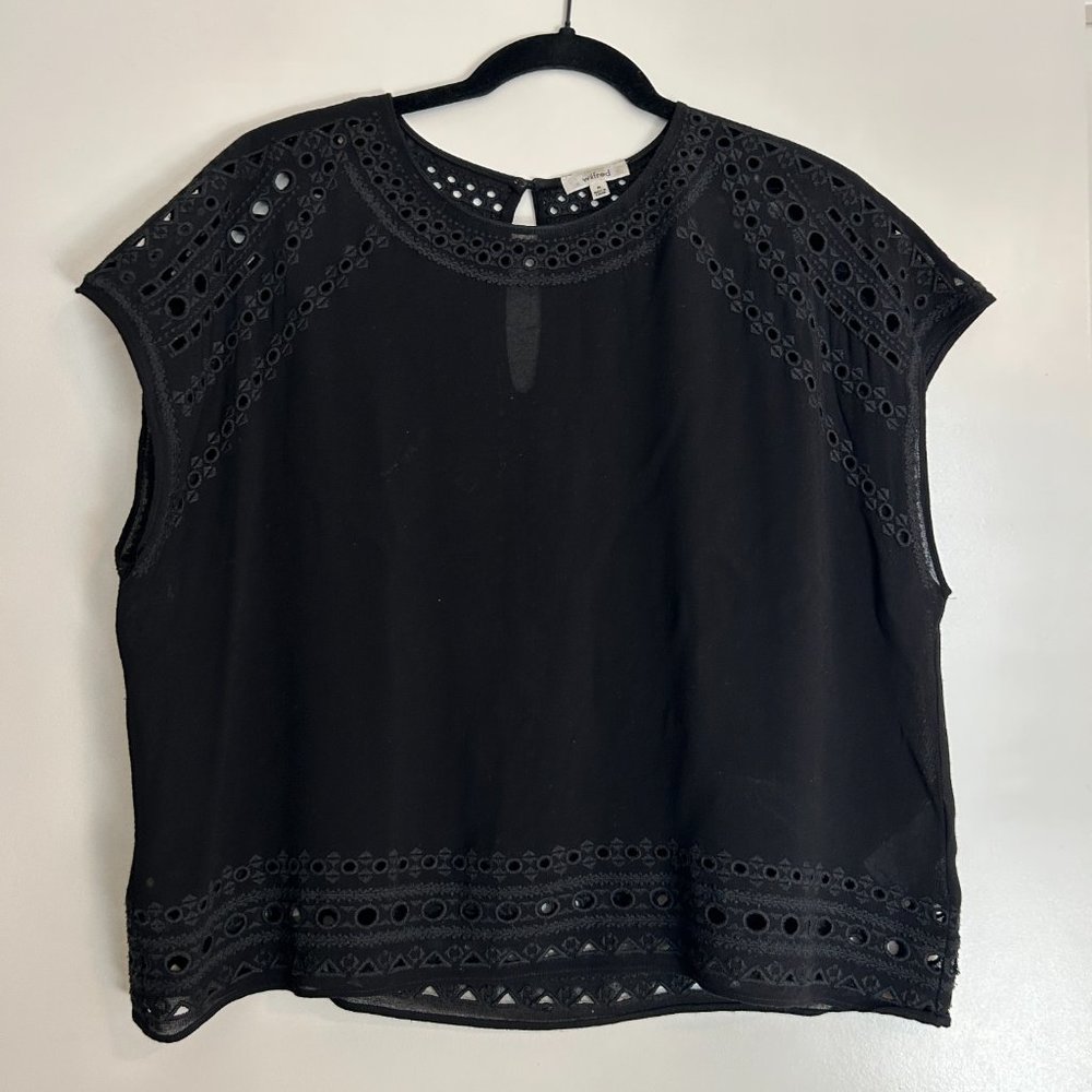 Aritzia Wilfred Reims Cap Sleeve Eyelet Embroidered Top- Sz M